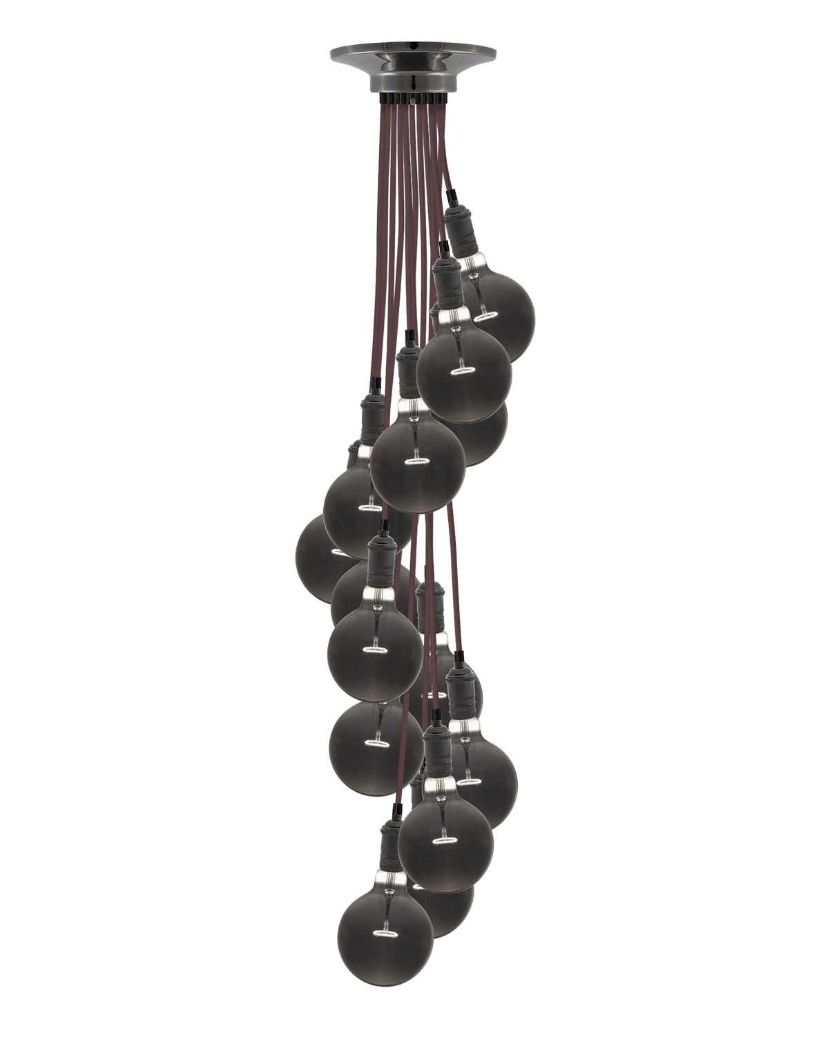 Large Pendant Light Cluster chandelier with 14 taupe and graphite pendants
