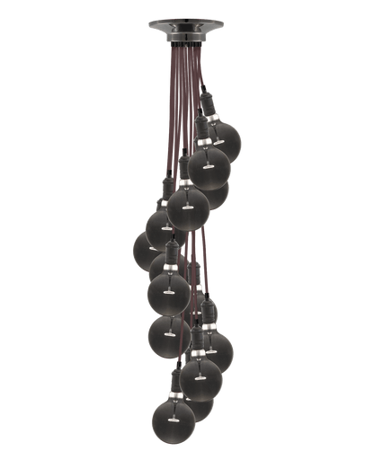Large Pendant Light Cluster chandelier with 14 taupe and graphite pendants