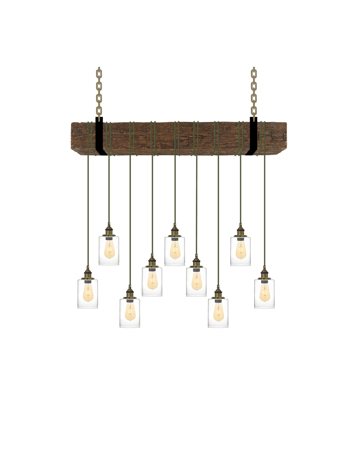 Faux Beam 9 Pendant Wrap: Olive and Glass Shades Hangout Lighting 4' Beam