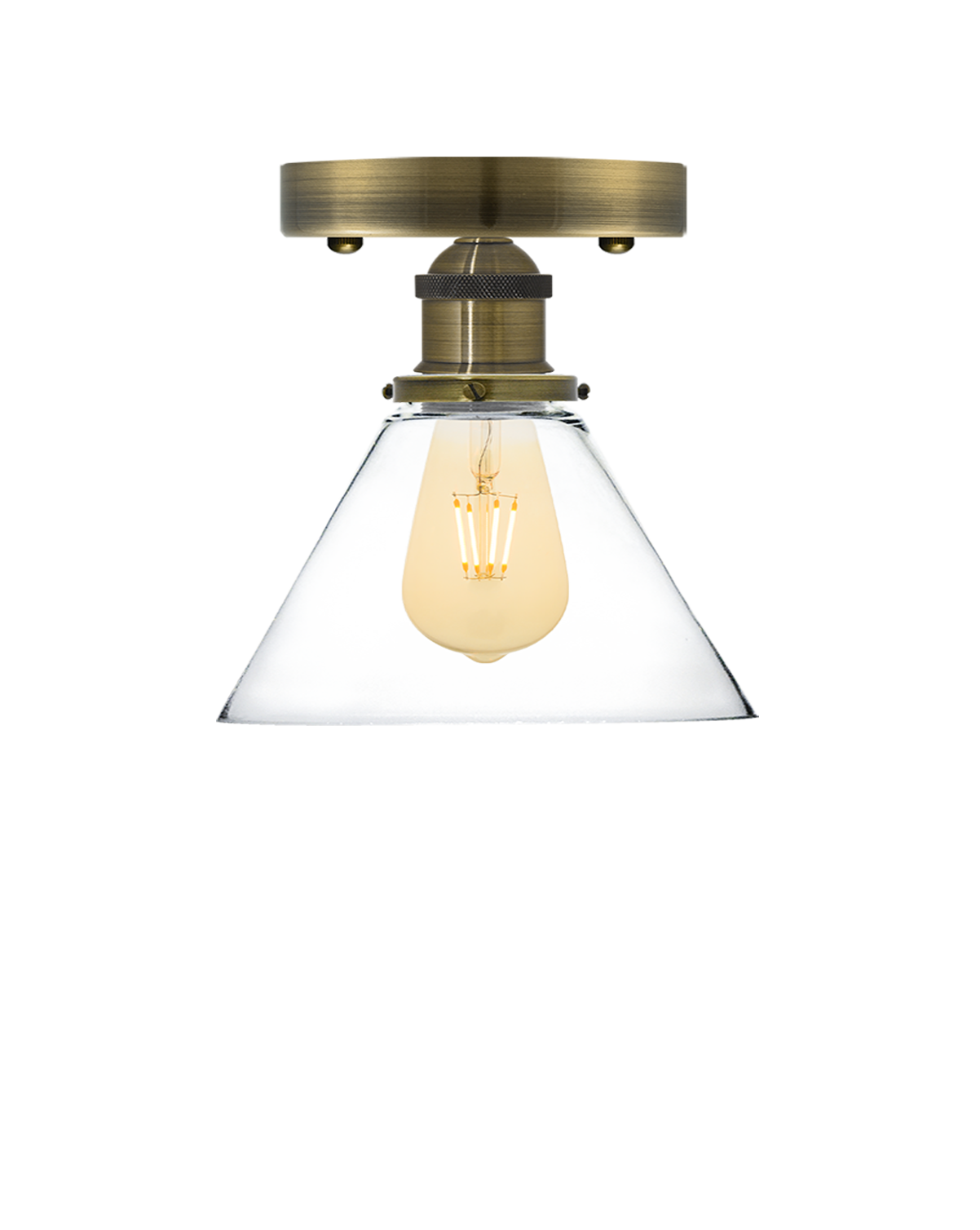 Flush Mount: Antique Brass Glass Cone  with Edison Bulb Hangout Lighting 