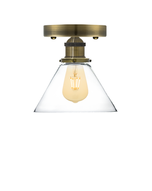 Flush Mount: Antique Brass Glass Cone  with Edison Bulb Hangout Lighting 