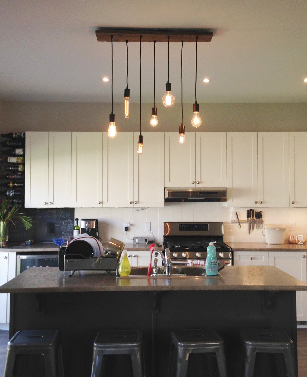 Reclaimed Wood Chandelier Mixed Bulbs