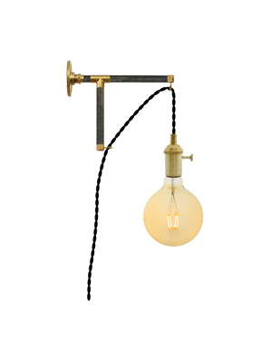 Plug-in L-Bracket Wall Sconce: Black and Brass Hangout Lighting 