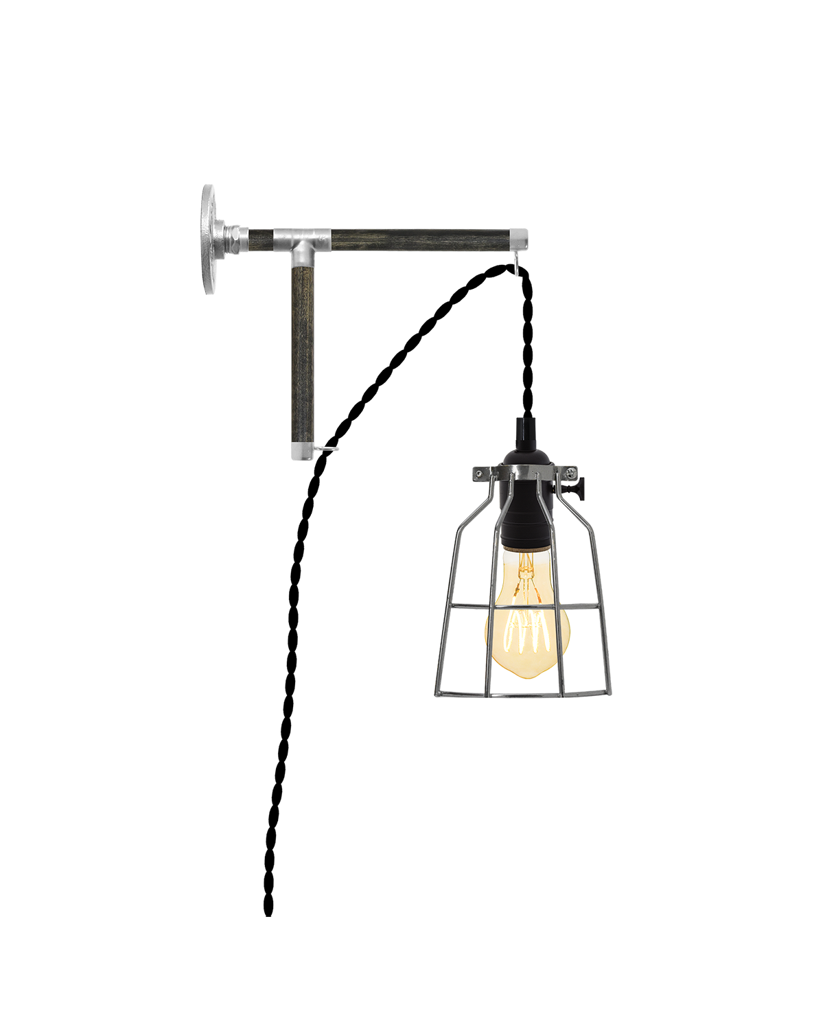Plug-in L-Bracket Wall Sconce: Black and Steel Hangout Lighting 