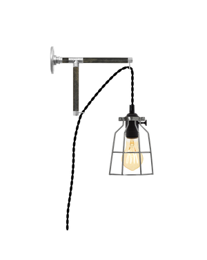 Plug-in L-Bracket Wall Sconce: Black and Steel Hangout Lighting 