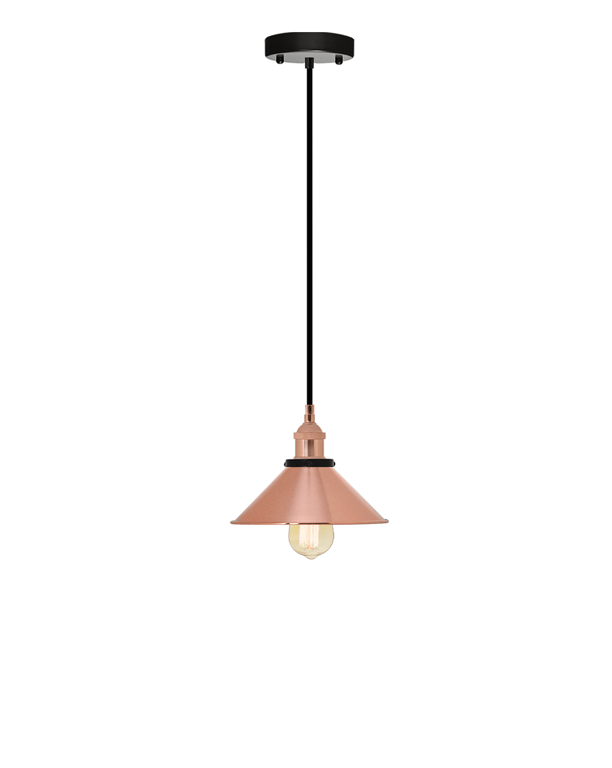 Single Pendant: Black and Copper Cone Shade Hangout Lighting 