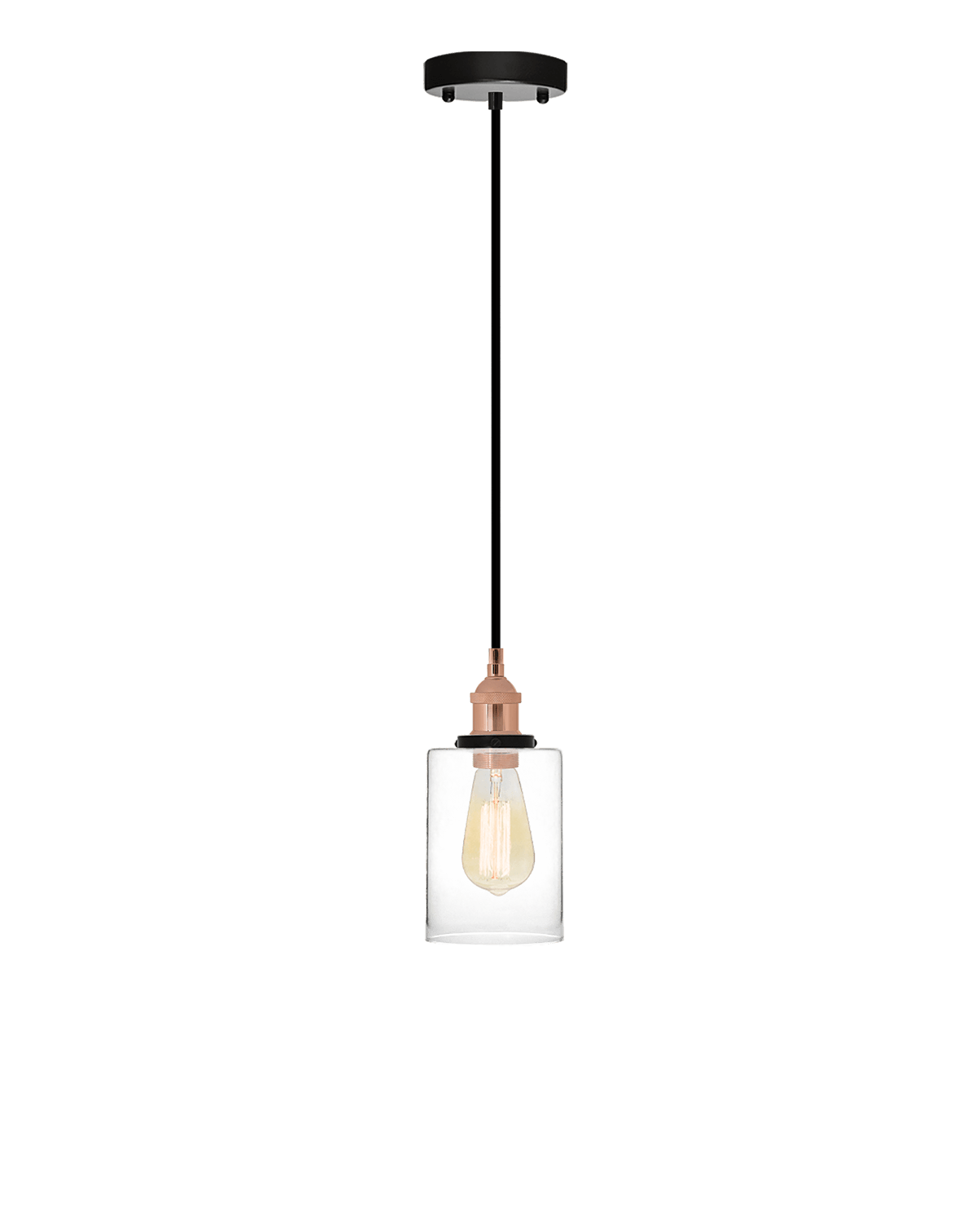 Single Pendant: Black and Glass Cylinder Shade Hangout Lighting 