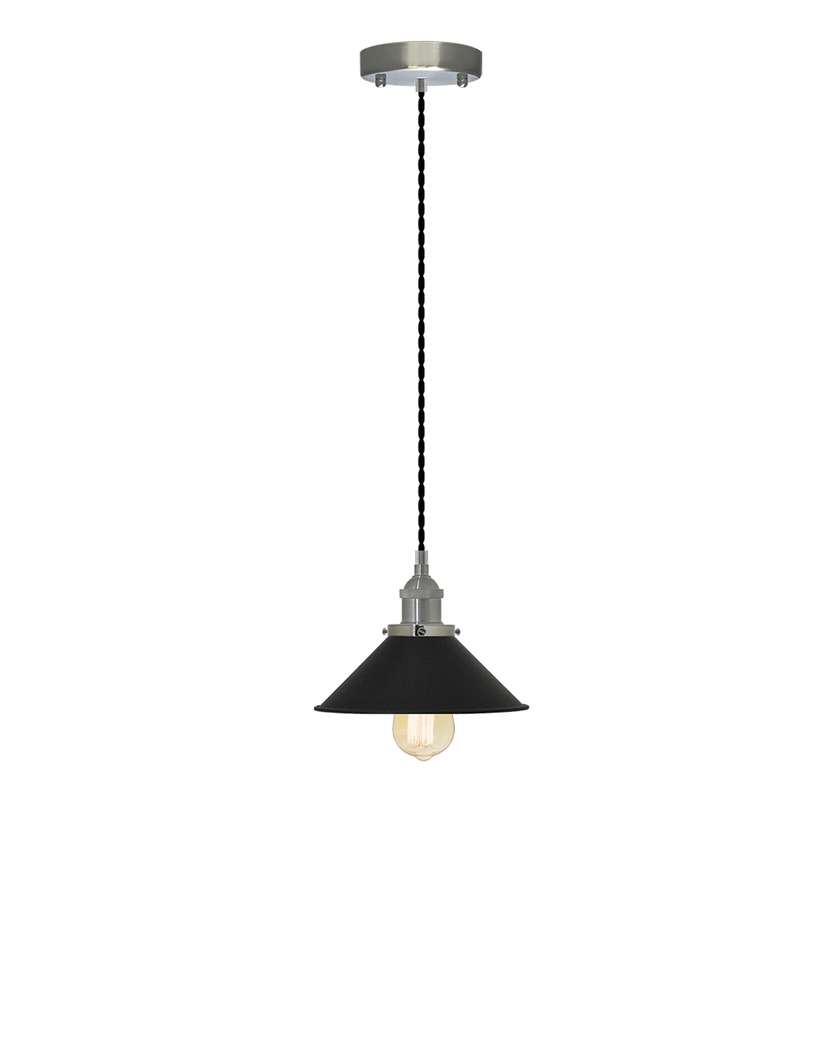 Single Pendant: Black Twisted and Black Cone Shade Hangout Lighting 