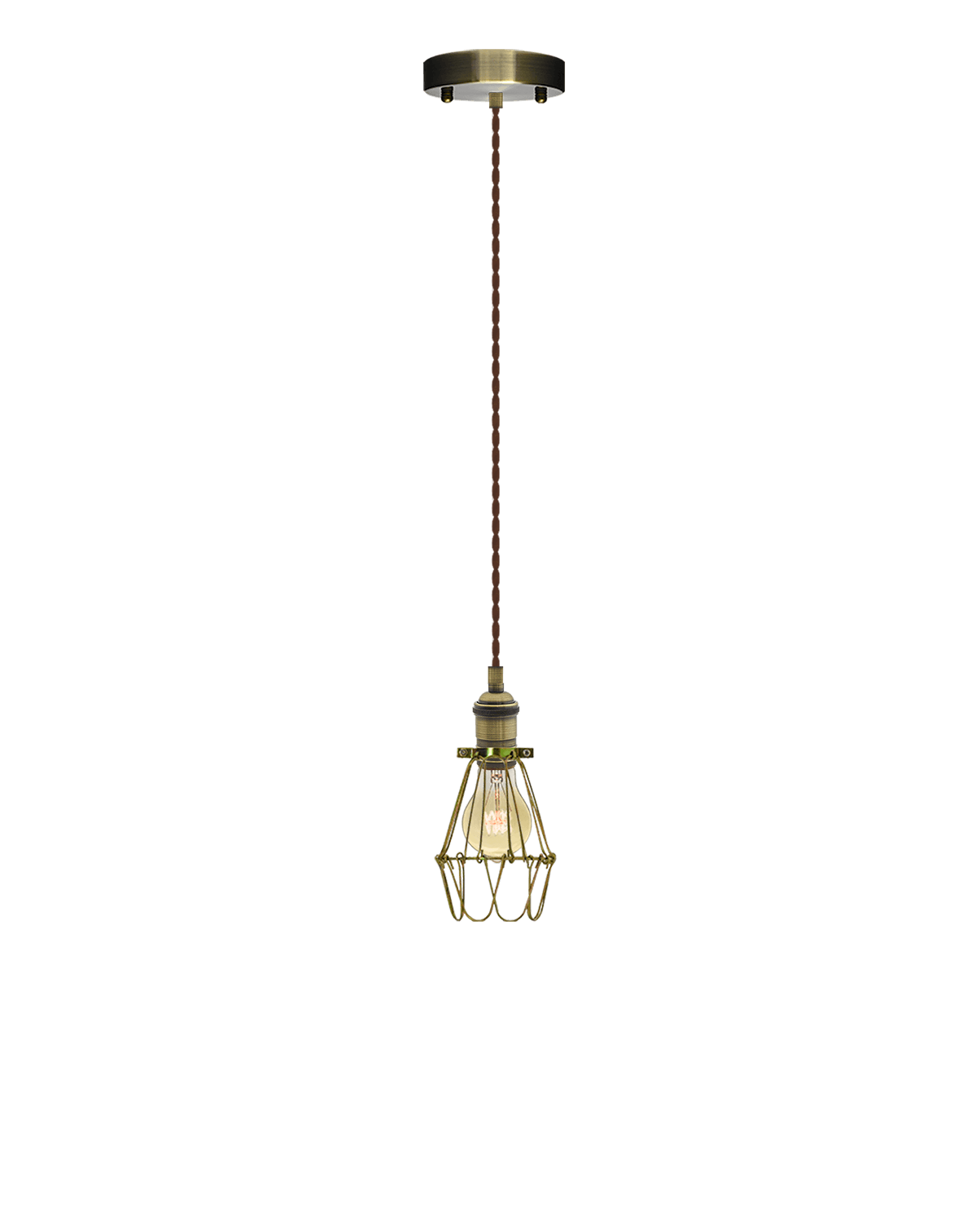 Single Pendant: Brown Twisted and Brass Cage Hangout Lighting Dev 