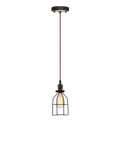 Single Pendant: Brown Twisted and Round Cage Hangout Lighting 
