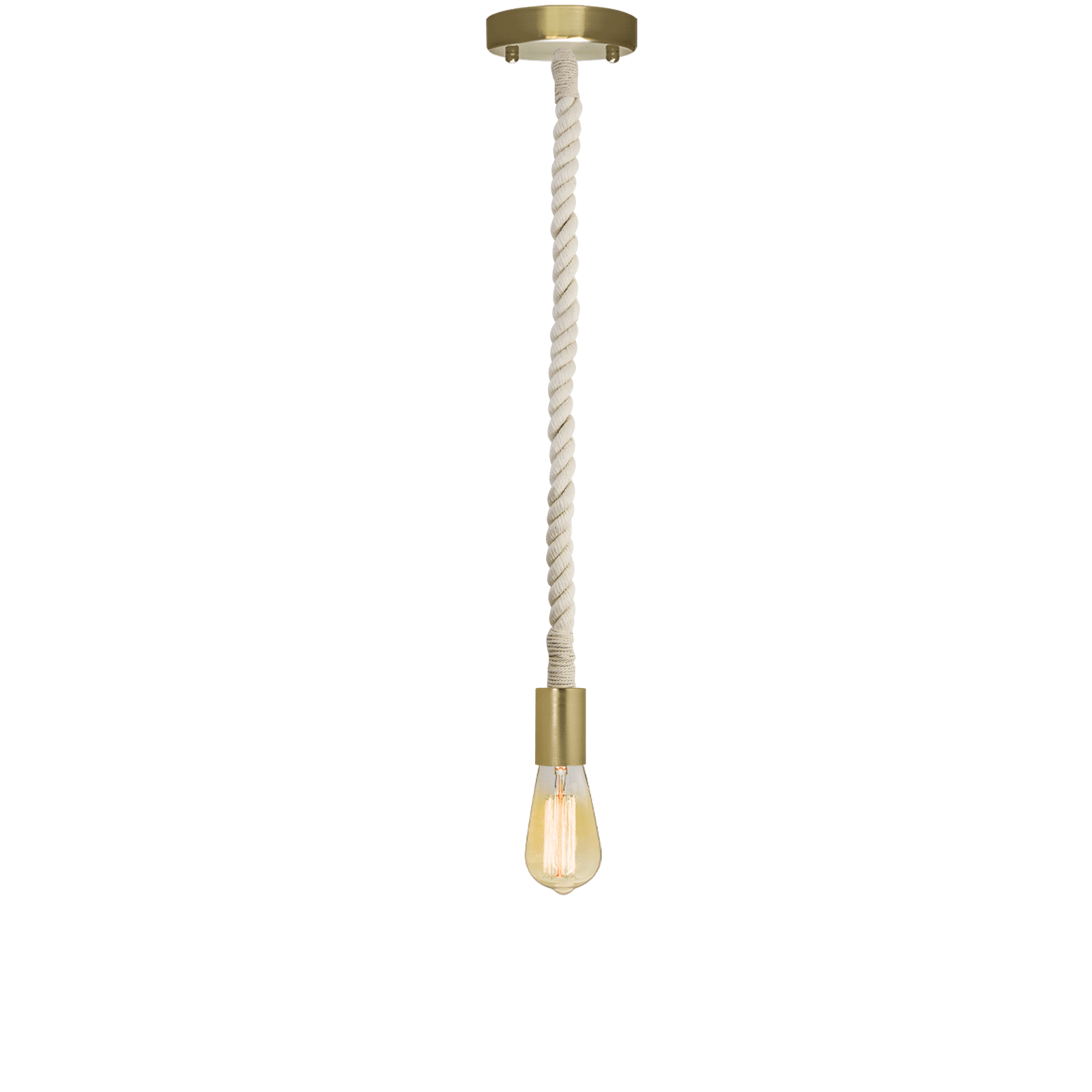Single Pendant: Cotton Rope and Modern Brass Hangout Lighting 
