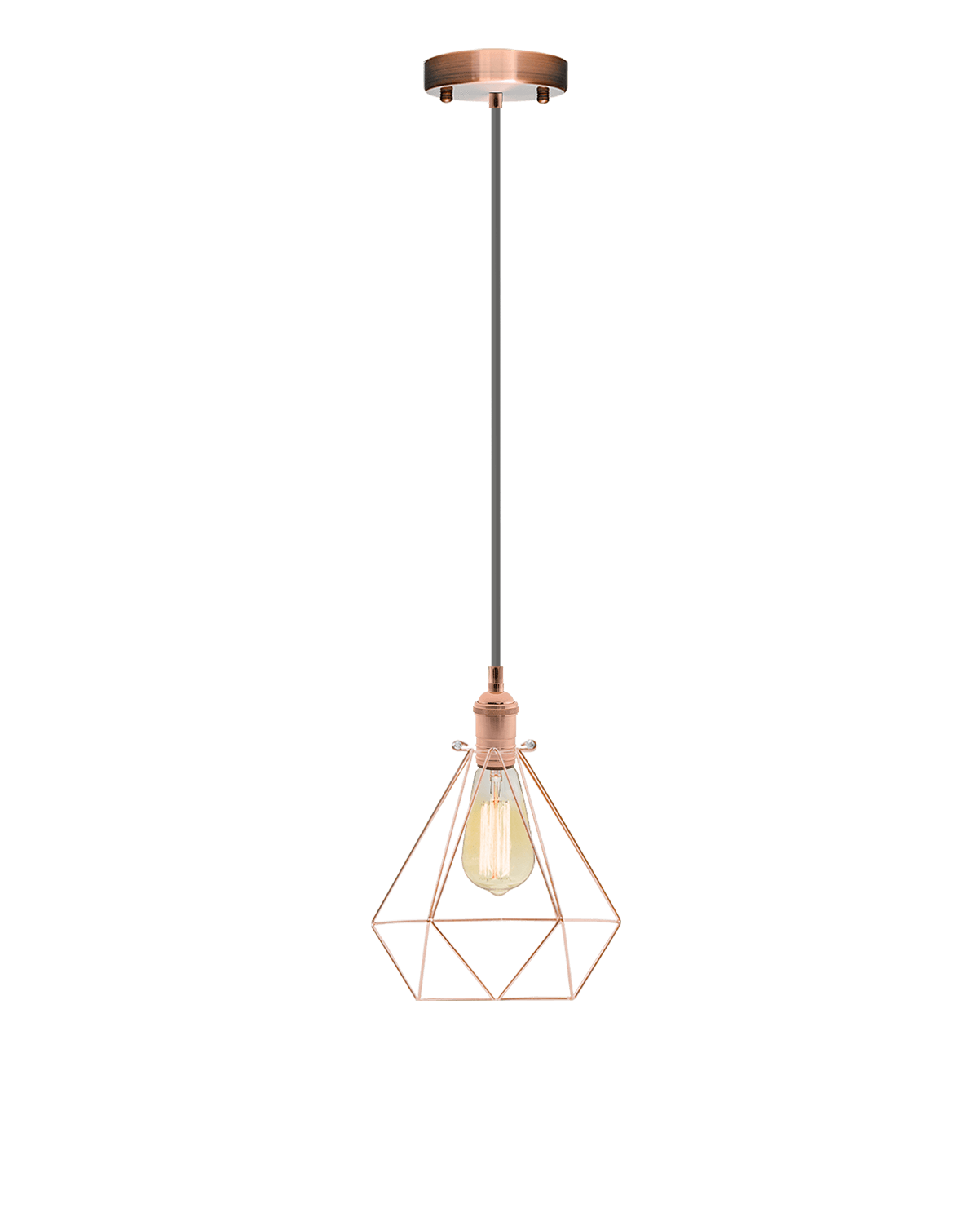 Single Pendant: Grey and Copper Geometric Cage Hangout Lighting 
