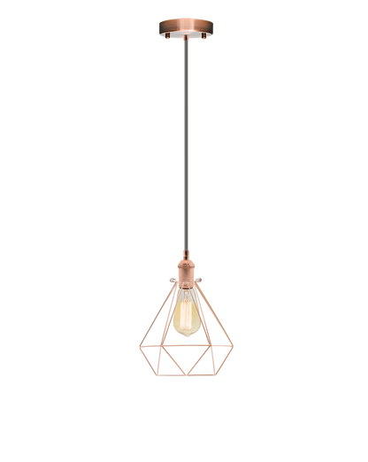 Single Pendant: Grey and Copper Geometric Cage Hangout Lighting 