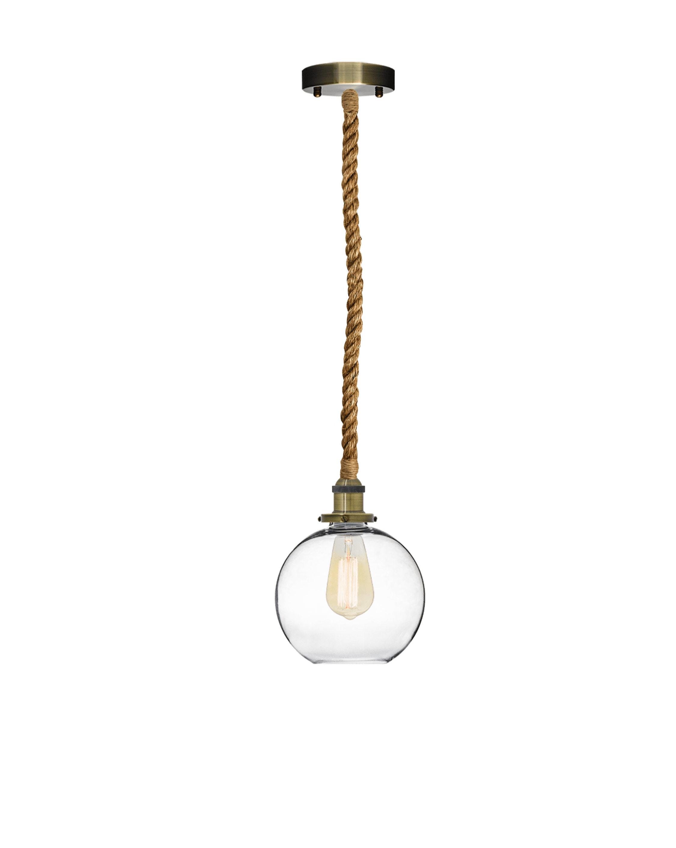 Single Pendant: Manila Rope and Glass Globe Shade Hangout Lighting 