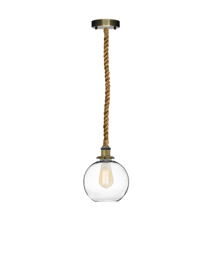Single Pendant: Manila Rope and Glass Globe Shade Hangout Lighting 