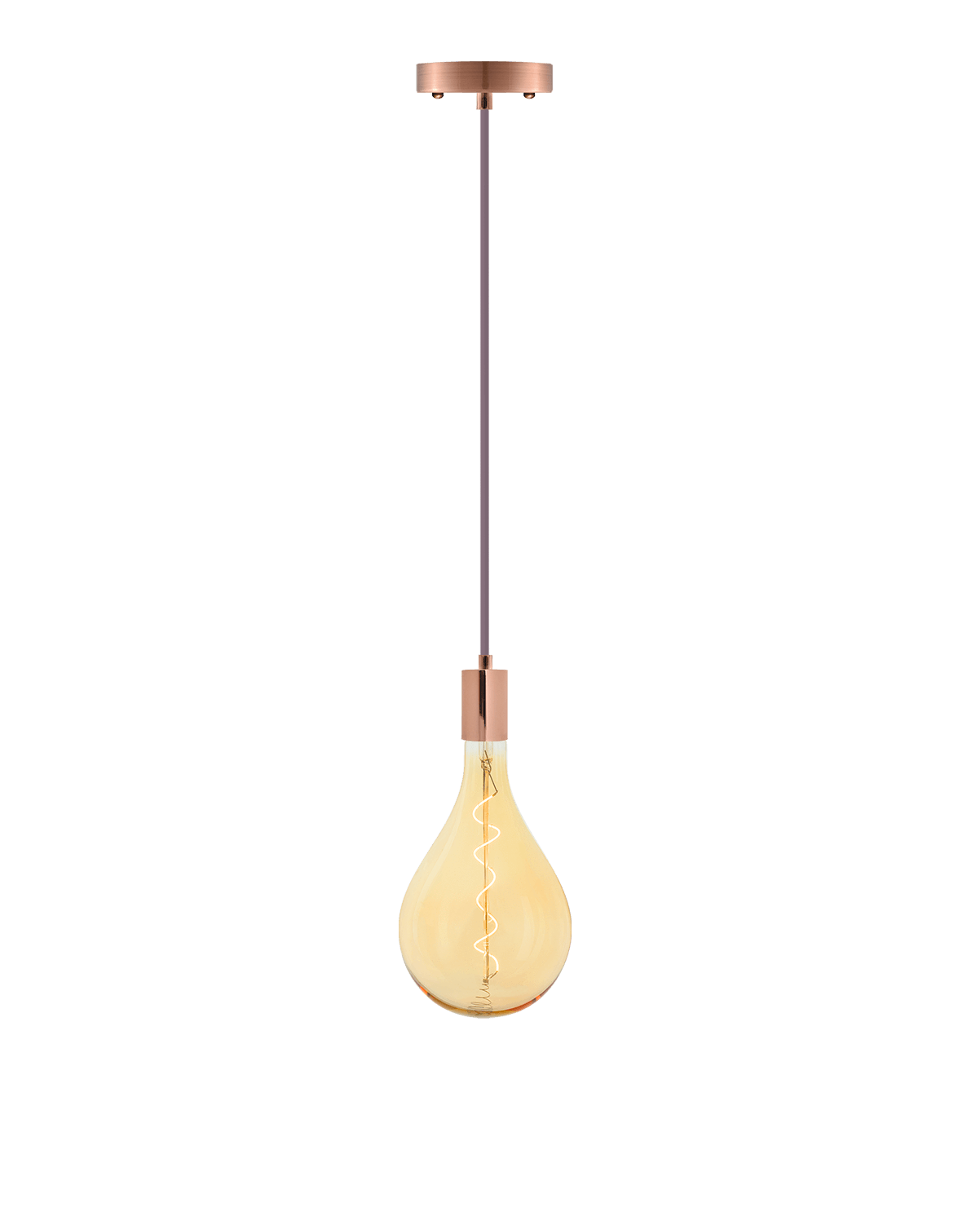 Single Pendant: Mauve and Copper with LED XL Pear Bulb Hangout Lighting 