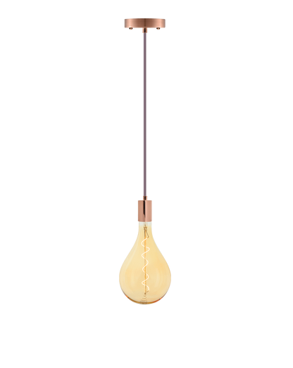 Single Pendant: Mauve and Copper with LED XL Pear Bulb Hangout Lighting 