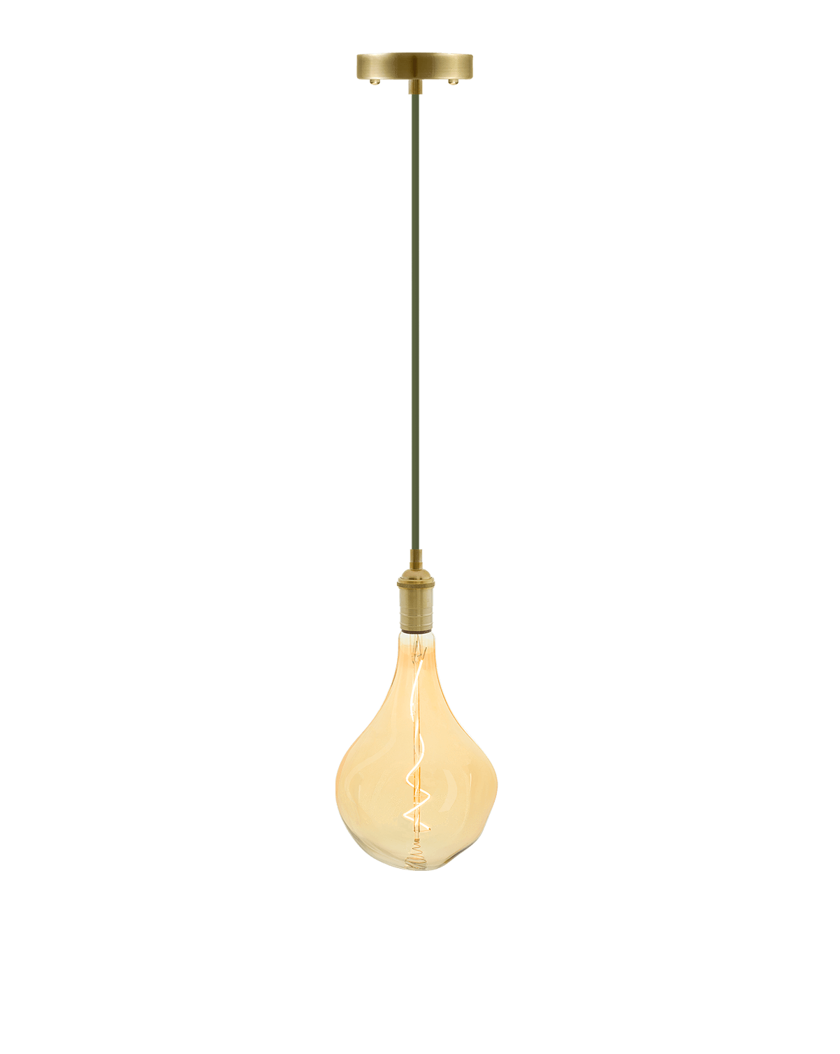 Single Pendant: Olive and Brass with LED XL Uneven Bulb Hangout Lighting 