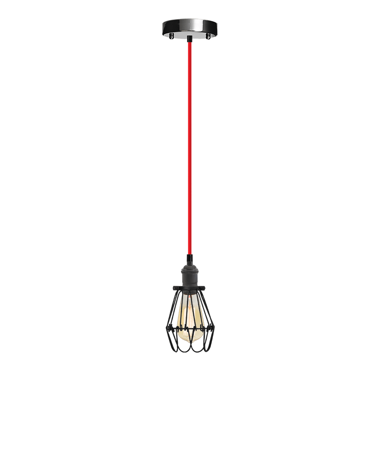 Single Pendant: Red and Black Hinge Cage Hangout Lighting 