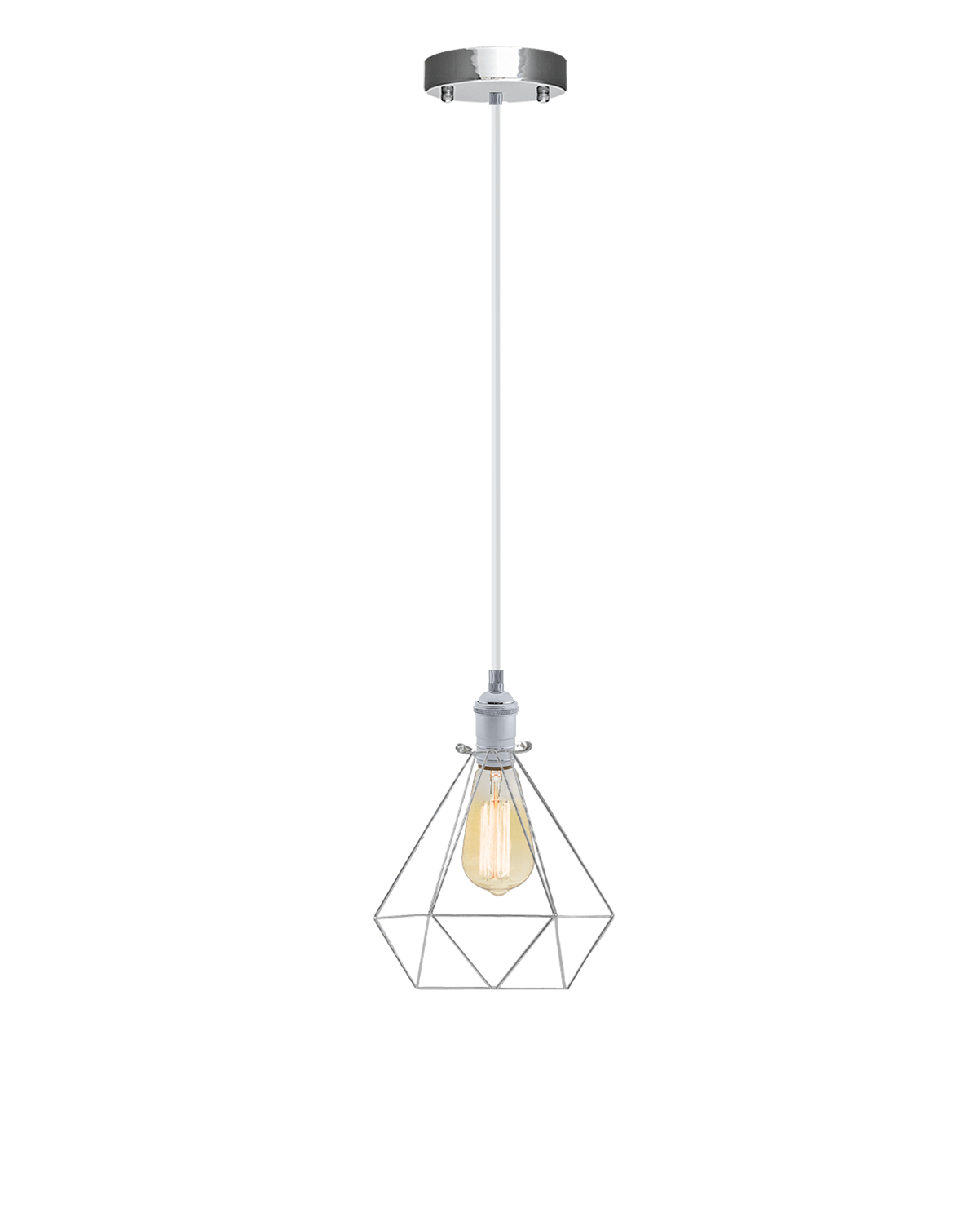 Single Pendant: White and Chrome Diamond Cage Hangout Lighting 