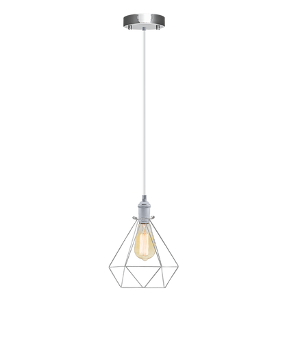 Single Pendant: White and Chrome Diamond Cage Hangout Lighting 