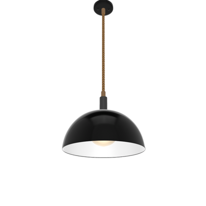 Single Pendant: Manila Rope with Black Dome Shade