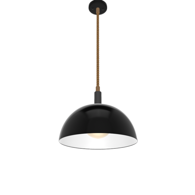 Single Pendant: Manila Rope with Black Dome Shade