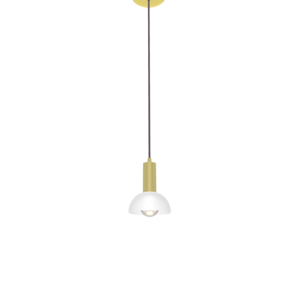 Single Pendant: Mauve and Brass with White Dome Shade