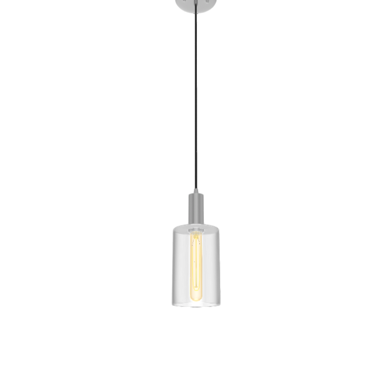 Single Pendant: Black and Nickel with Glass Cylinder Shade