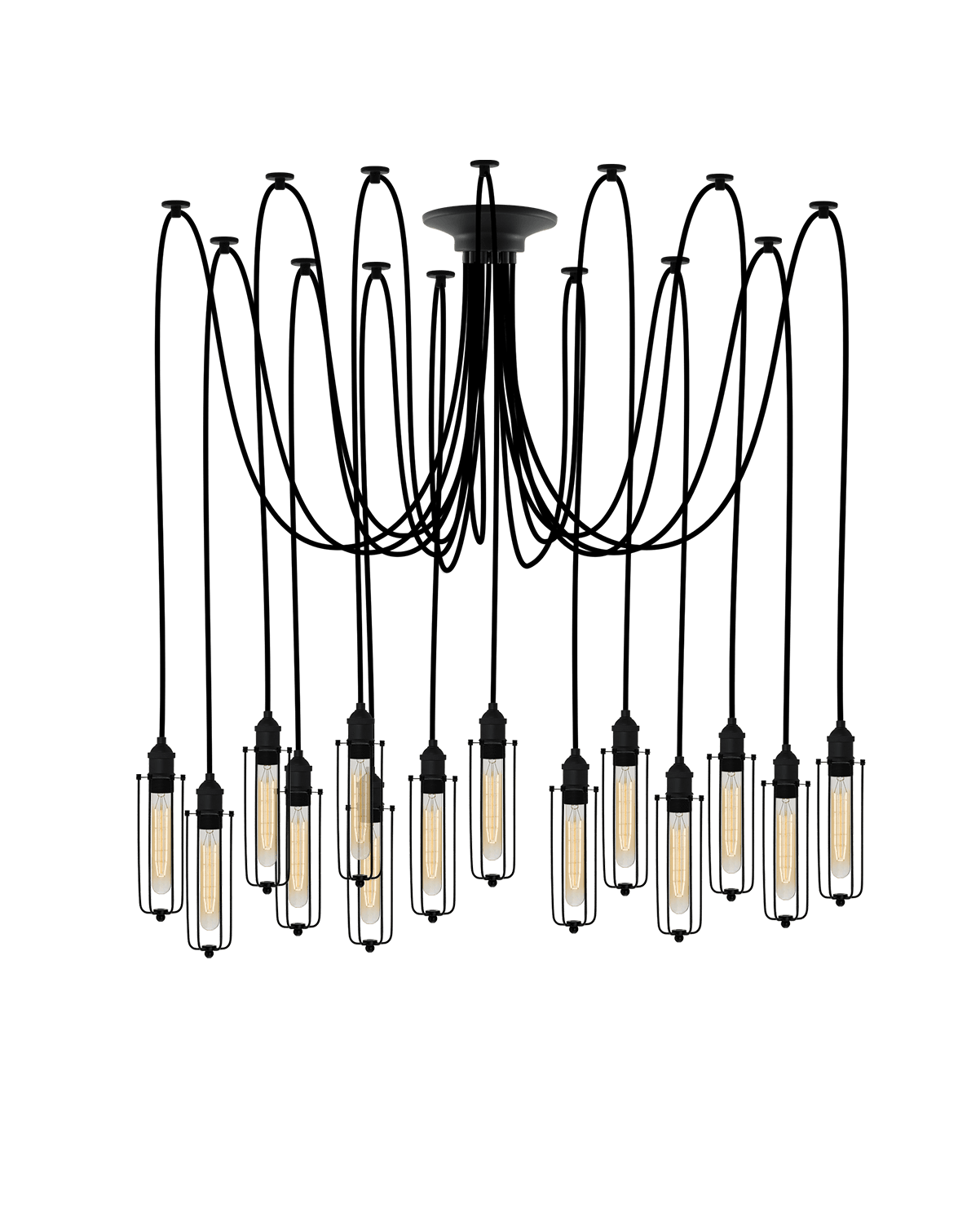 Swag Chandelier: Black and Black Tube Cage Hangout Lighting 14 Swag