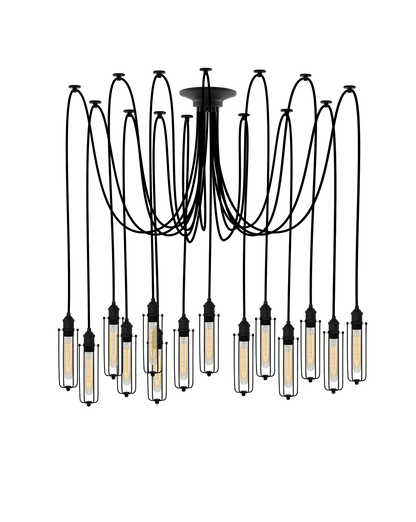 Swag Chandelier: Black and Black Tube Cage Hangout Lighting 14 Swag