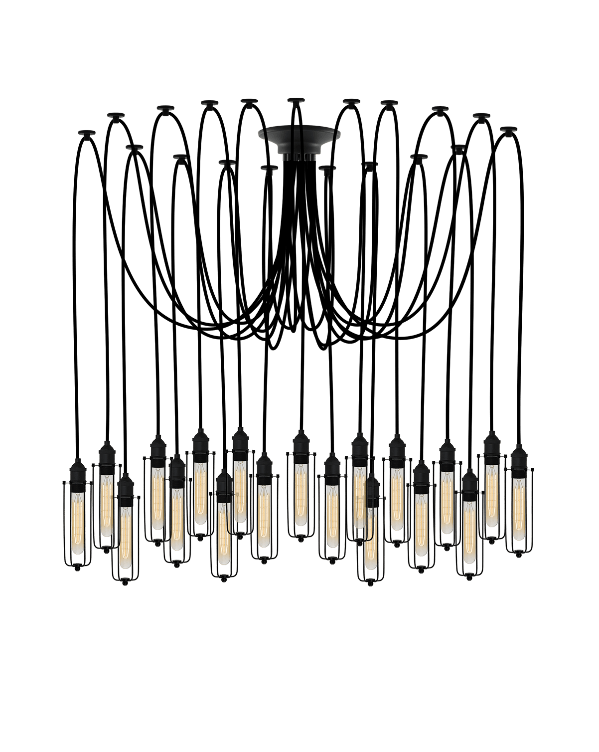 Swag Chandelier: Black and Black Tube Cage Hangout Lighting 19 Swag