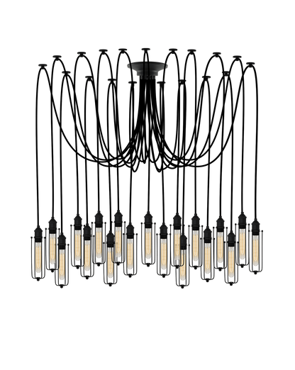 Swag Chandelier: Black and Black Tube Cage Hangout Lighting 19 Swag
