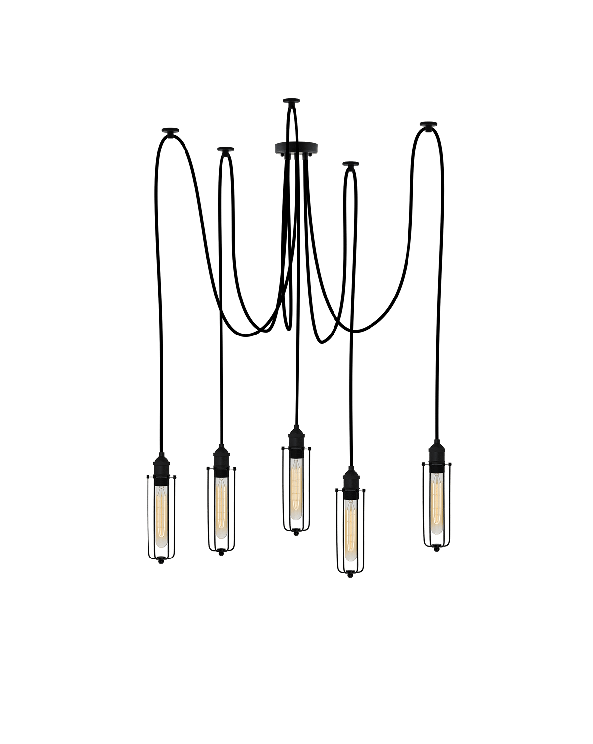 Swag Chandelier: Black and Black Tube Cage Hangout Lighting 5 Swag