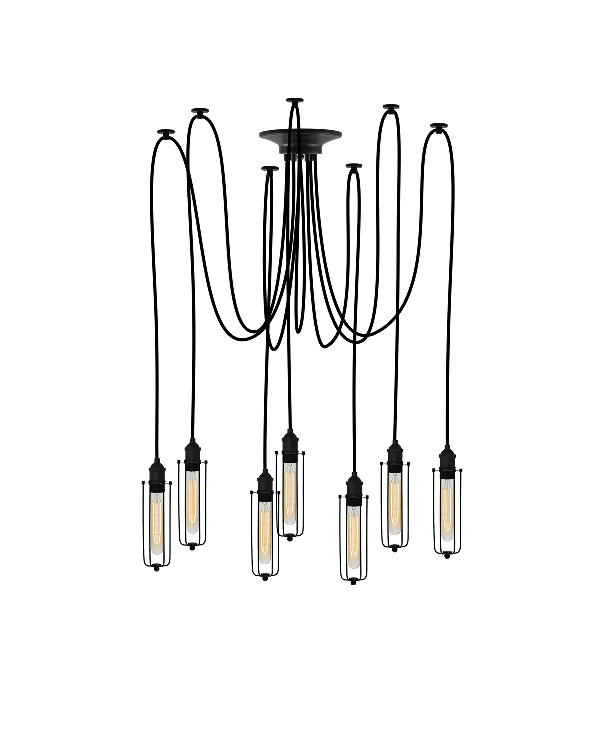 Swag Chandelier: Black and Black Tube Cage Hangout Lighting 7 Swag