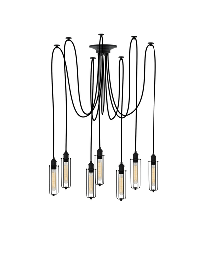 Swag Chandelier: Black and Black Tube Cage Hangout Lighting 7 Swag