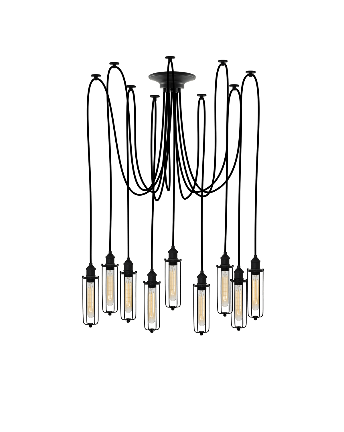 Swag Chandelier: Black and Black Tube Cage Hangout Lighting 9 Swag