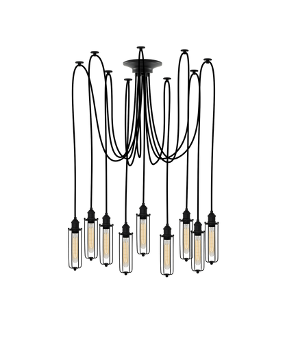 Swag Chandelier: Black and Black Tube Cage Hangout Lighting 9 Swag