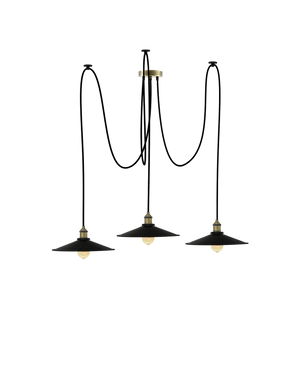 Swag Chandelier: Black and Large Black Flat Shades Hangout Lighting 3 Swag