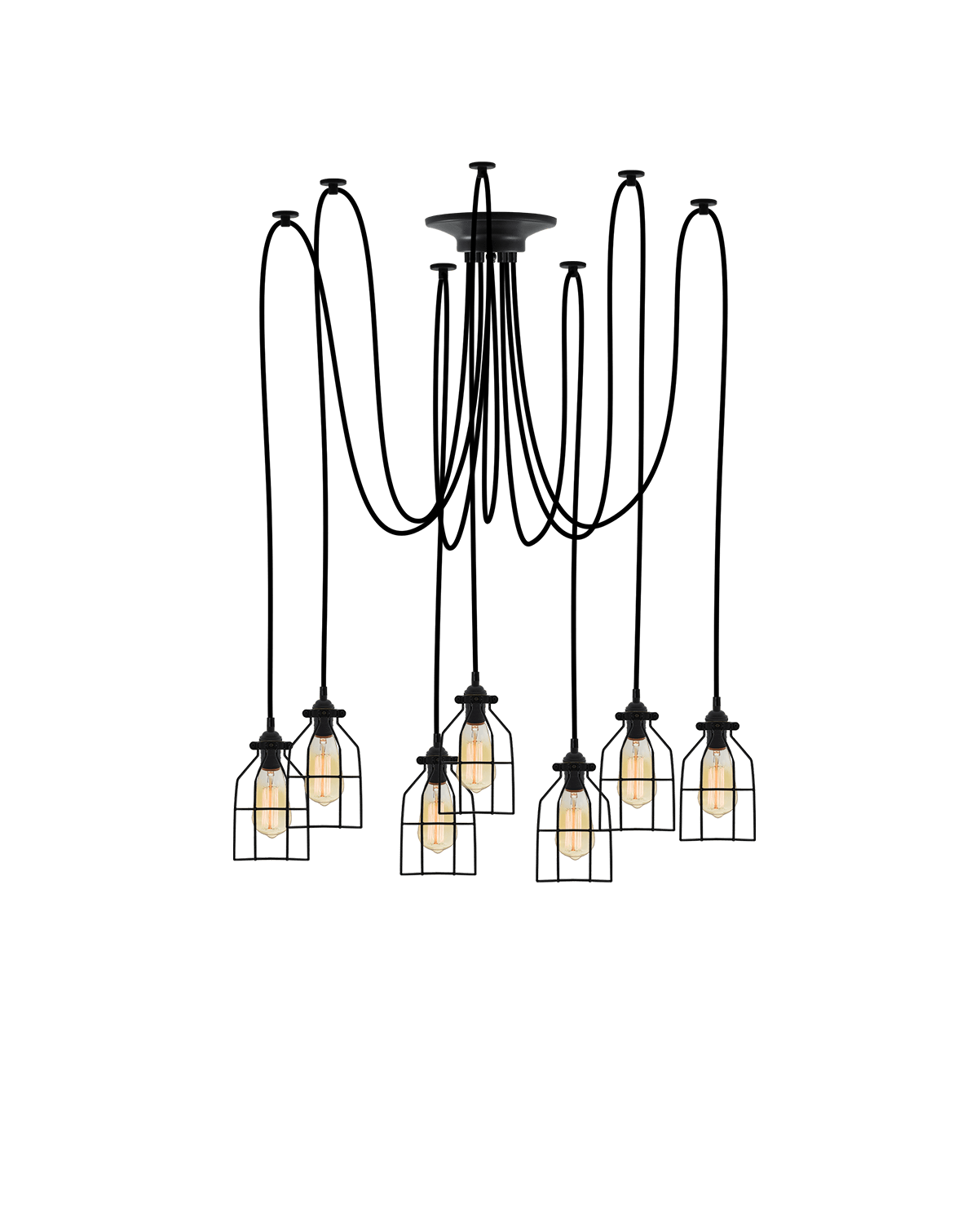 Swag Chandelier: Black with Black Round Cages Hangout Lighting 7 Swag