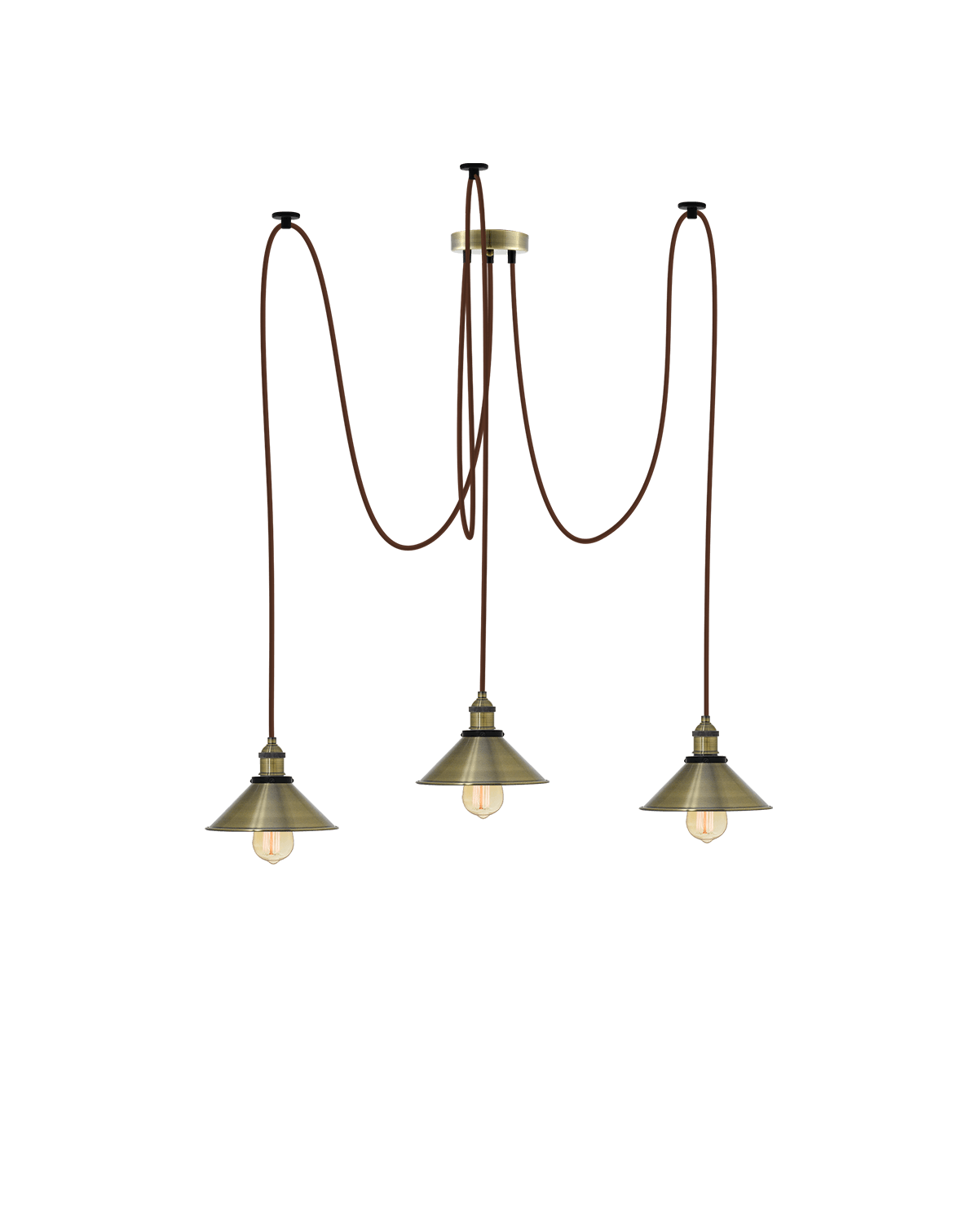 Swag Chandelier: Brown and Antique Cone Shades Hangout Lighting 3 Swag