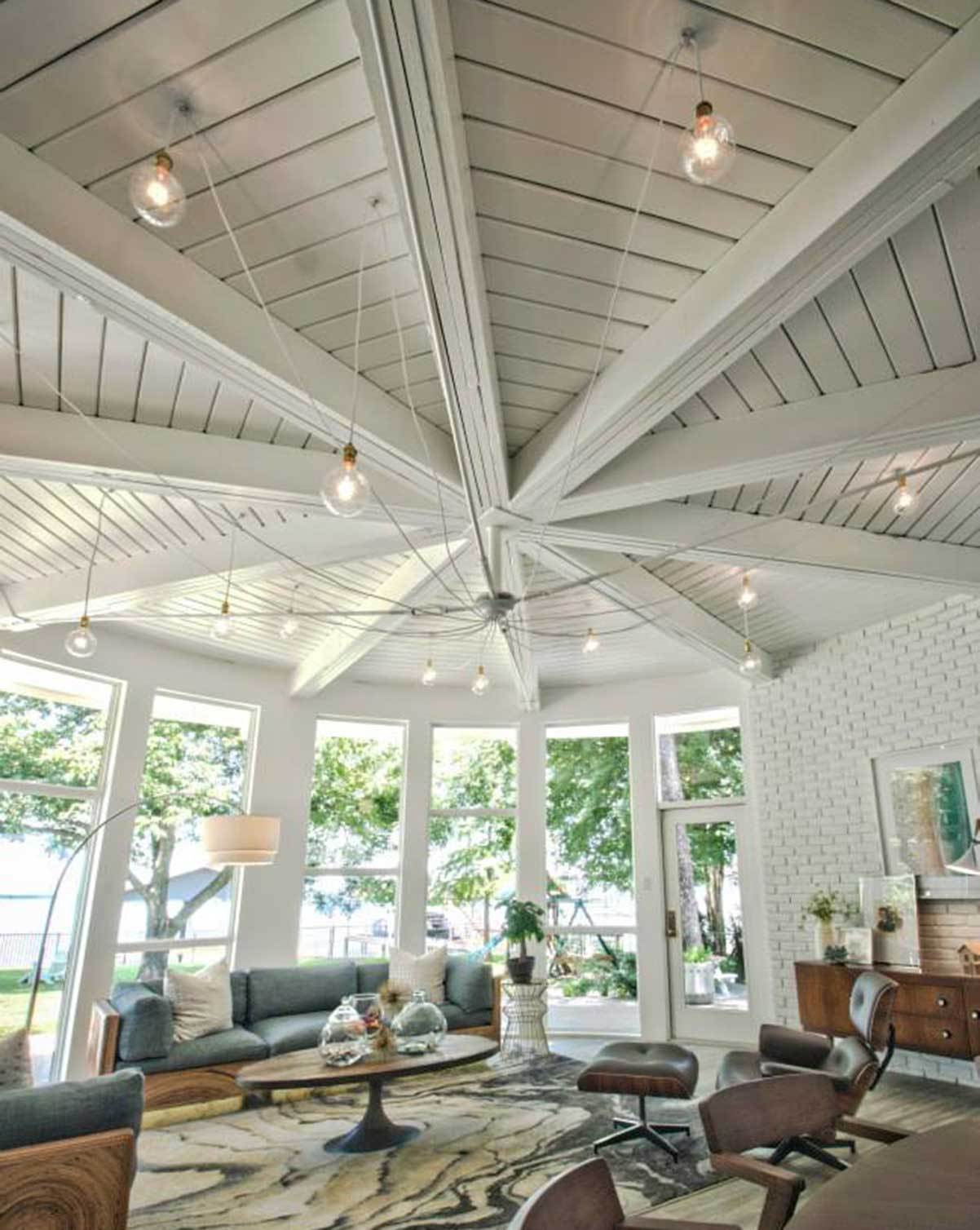 white swag chandelier on porch