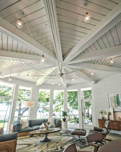 white swag chandelier on porch