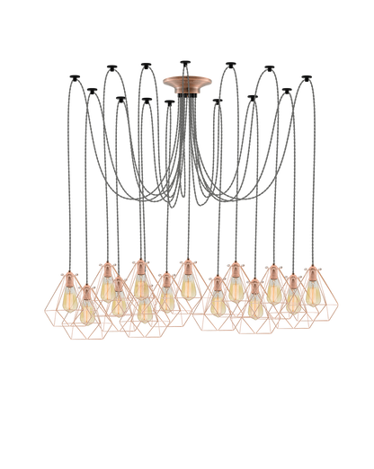 Swag Chandelier: Grey and Copper Diamond Cages Hangout Lighting 14 Swag