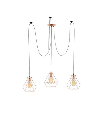 Swag Chandelier: Grey and Copper Diamond Cages Hangout Lighting 3 Swag