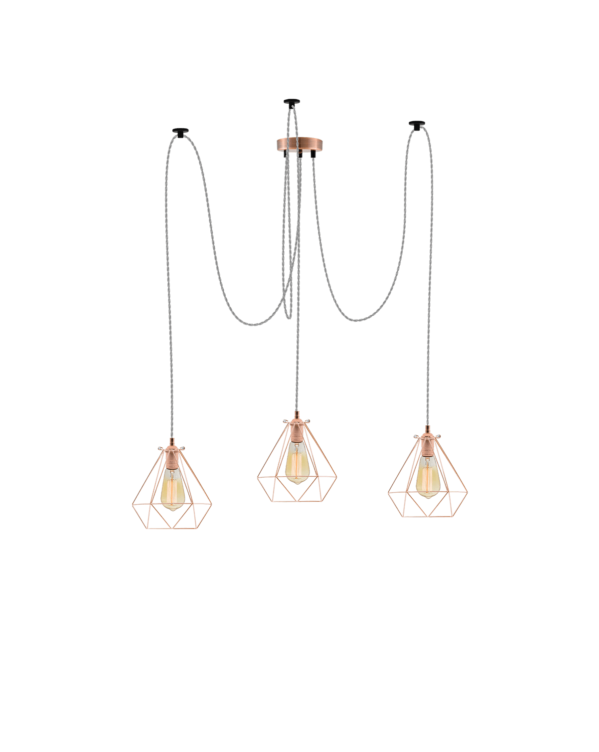Swag Chandelier: Grey and Copper Diamond Cages Hangout Lighting 3 Swag