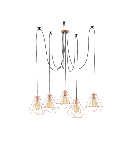 Swag Chandelier: Grey and Copper Diamond Cages Hangout Lighting 5 Swag