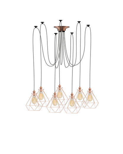 Swag Chandelier: Grey and Copper Diamond Cages Hangout Lighting 7 Swag