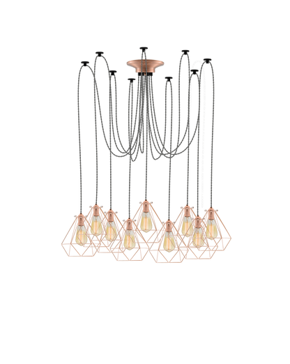 Swag Chandelier: Grey and Copper Diamond Cages Hangout Lighting 9 Swag