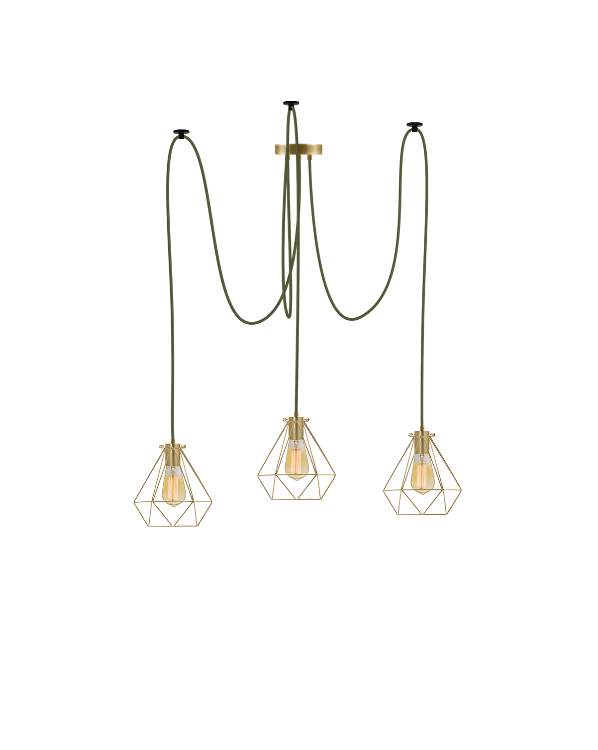 Swag Chandelier: Olive with Brass Diamond Cages Hangout Lighting 3 Swag